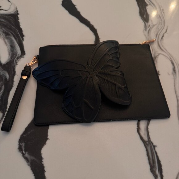 Sophia Webster Sophia Webster Black Leather Butterfly Wristlet Pouch - Picture 3 of 6